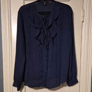 Saks Fifth Avenue Deep Blue Ruffle Blouse